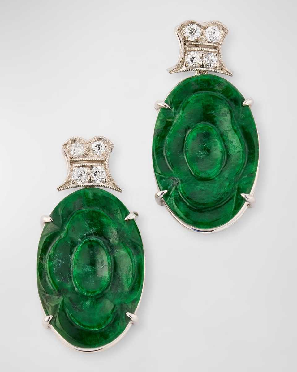 Estate Platinum Carved Jadeite Earrings